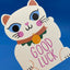 Raspberry Blossom Lucky Cat Shaped Mini Good Luck Card