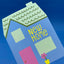 Mini New Home Card Colourful House Shaped Raspberry Blossom Greeting Card Detail
