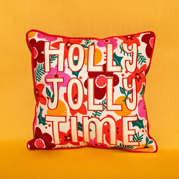 Floral 'Holly Jolly Time' Cushion