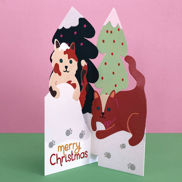 ‘Merry Christmas’ Playful Cats 3D Fold-out Christmas Card