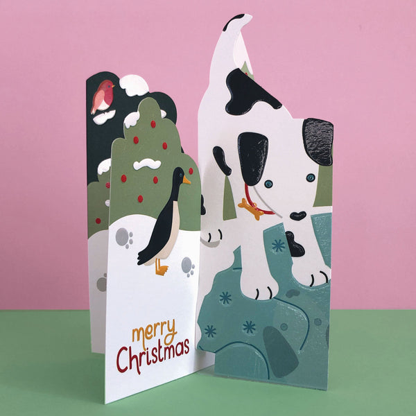 ‘Merry Christmas’ Cute Dog 3D Fold-out Christmas Card